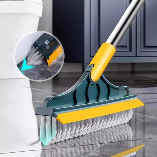 2 in 1 Rotating Long Handle Floor Brush with Wiper